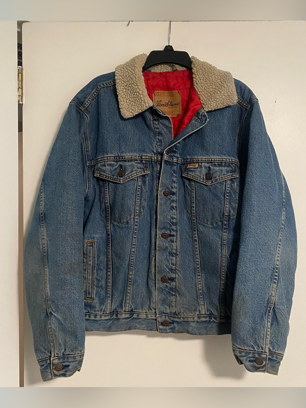 Levi Strauss & Co Men’s L ? Sherpa Lined Denim Trucker Jean Jacket Blue Y2K - Picture 1 of 9